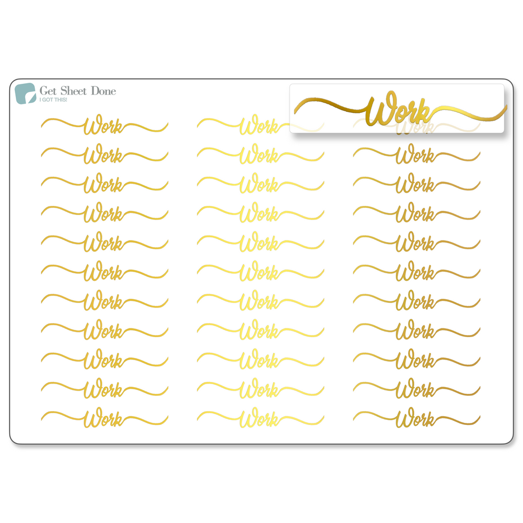 Work Foiled Script Stickers - Bullet Journal Stickers – Get Sheet Done