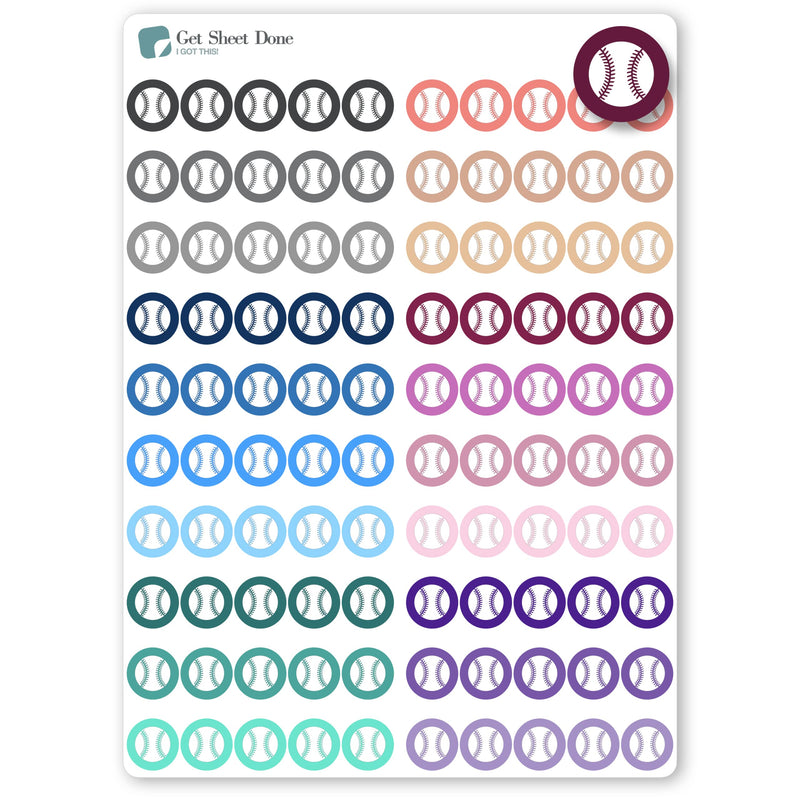 Baseball Softball Icon Planner Sticker / 110 Dot Icon Vinyl 1/3”) / Sports Exercise Fitness Health Game Practice  / Essential Productivity Life Planner/Bujo Bullet Journaling