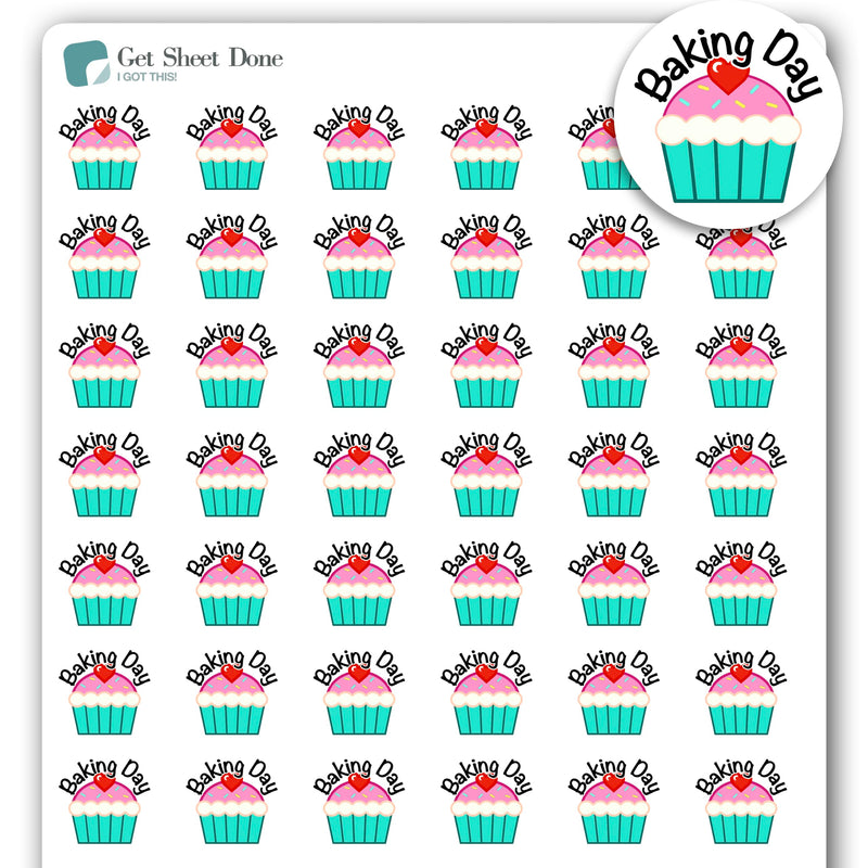 Baking Day Me Time Stickers / 54 Fun Vinyl Stickers (1/2”) / Bake Sale Relaxation Self-Care/Essential Productivity Life Planner Stickers/Bujo Bulleted Journal (1 Sheet) (One Sheet)