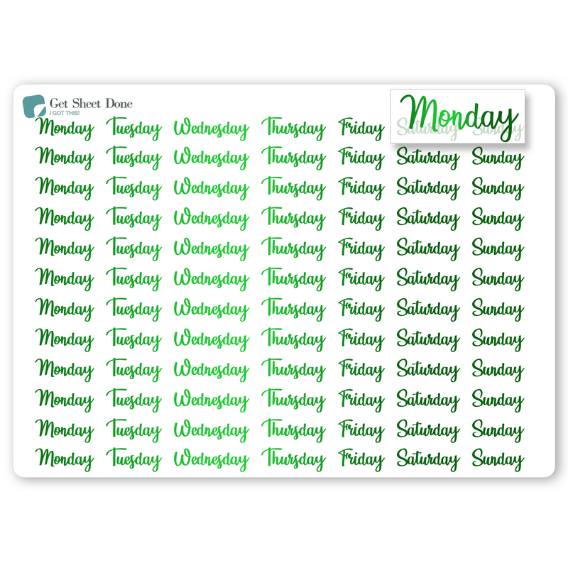a green sticker with the words monday written on it