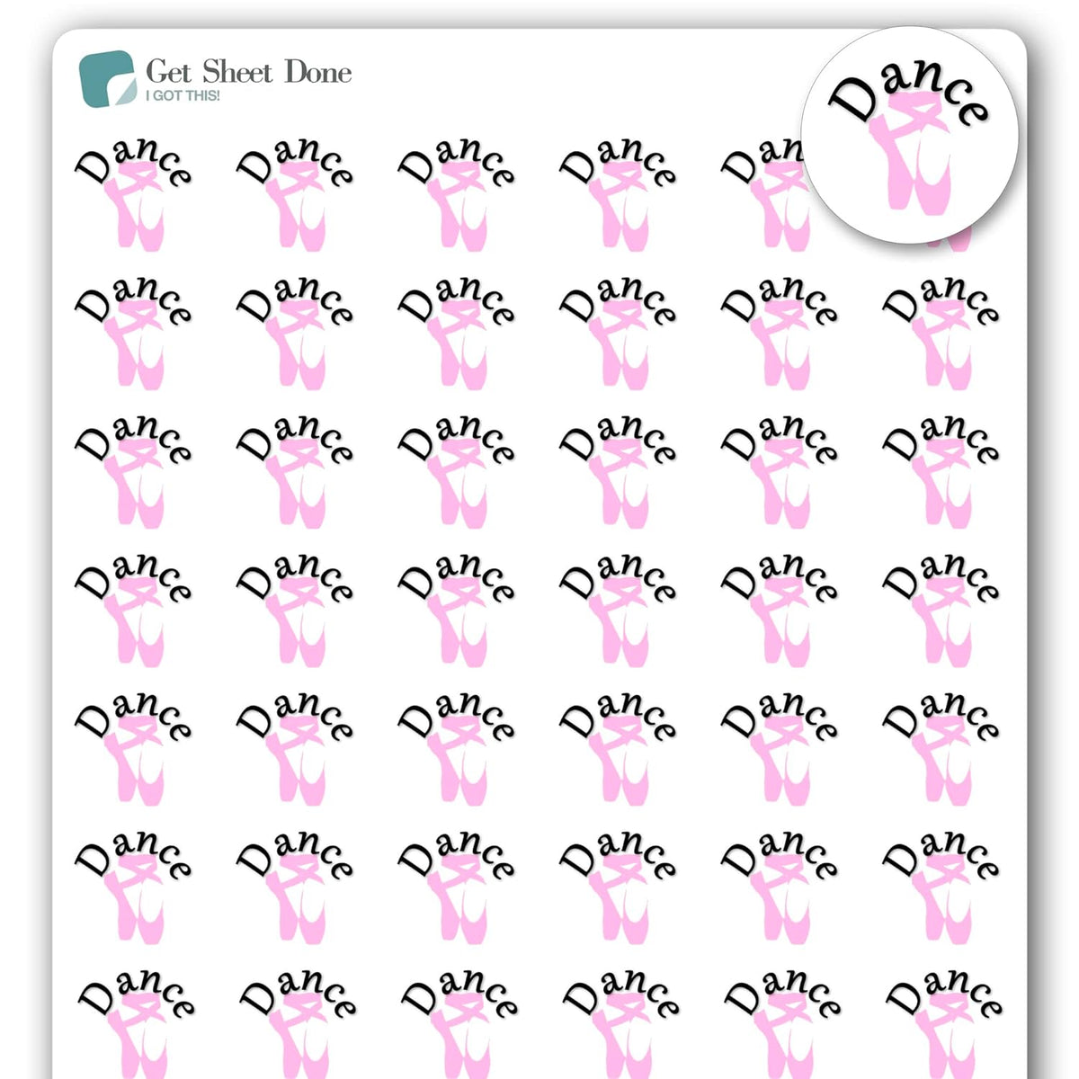 Dance Planner Sticker / 54 Fun Vinyl Stickers (1/2”) / Pointe Ballet Dance Class Recital Sticker/Essential Productivity Life/Bujo Bulleted Journal