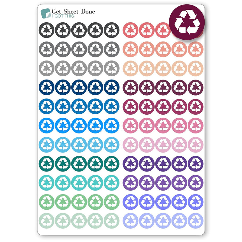Trash  Sticker / 110 Vinyl Dot  (1/3”) / House Chores Reminder/Essential Productivity Life /Bullet Bujo Journal (1 Sheet, Recycle) (1 Sheet, Recycle, Multi) Planner Stickers / Bullet Journaling / Bujo / Essential Productivity Stickers