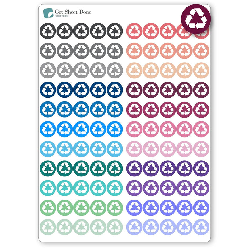 Trash  Sticker / 110 Vinyl Dot  (1/3”) / House Chores Reminder/Essential Productivity Life /Bullet Bujo Journal (1 Sheet, Recycle) (1 Sheet, Recycle, Multi) Planner Stickers / Bullet Journaling / Bujo / Essential Productivity Stickers