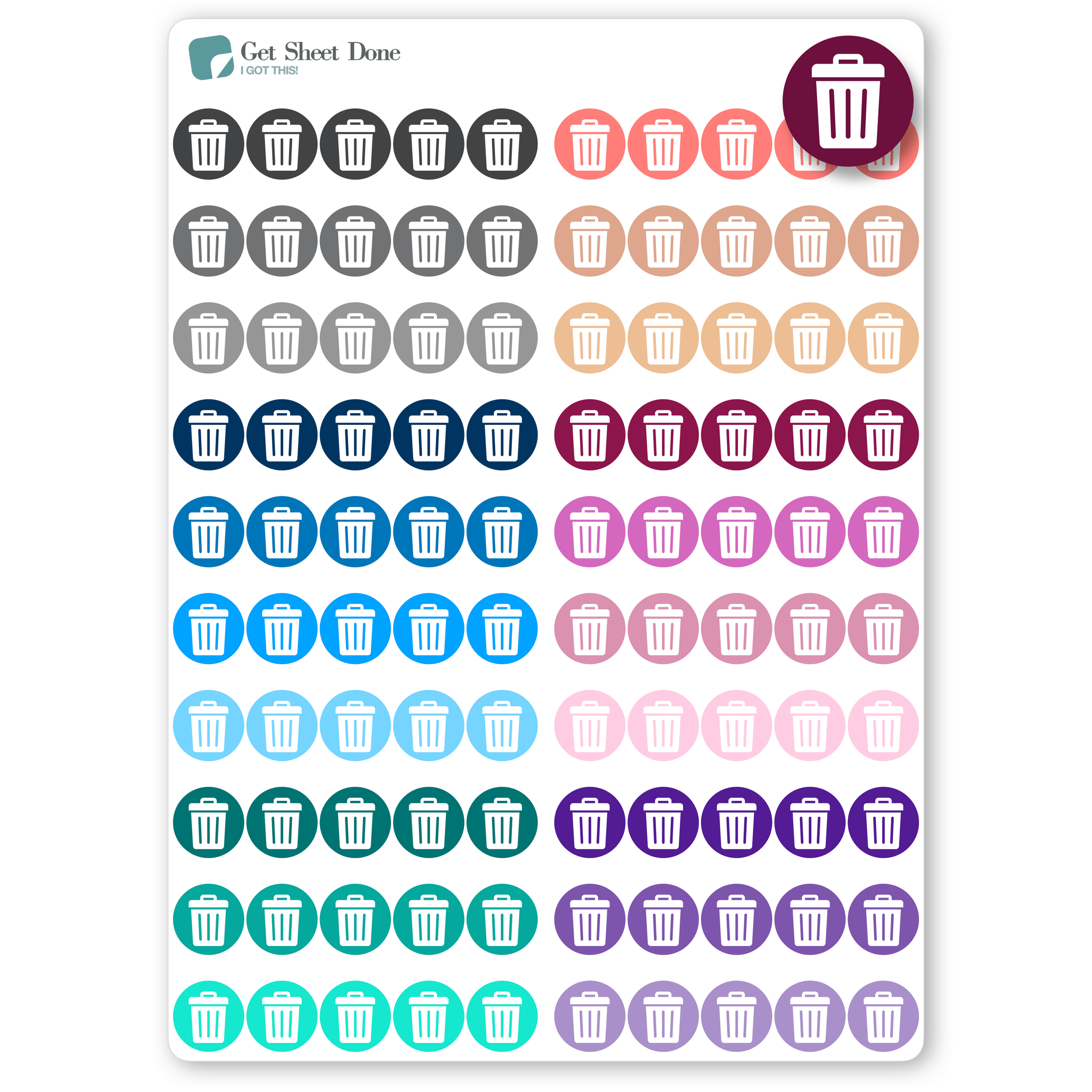 Trash Icon Stickers - Mini Dot Stickers - Chore Stickers – Get Sheet Done