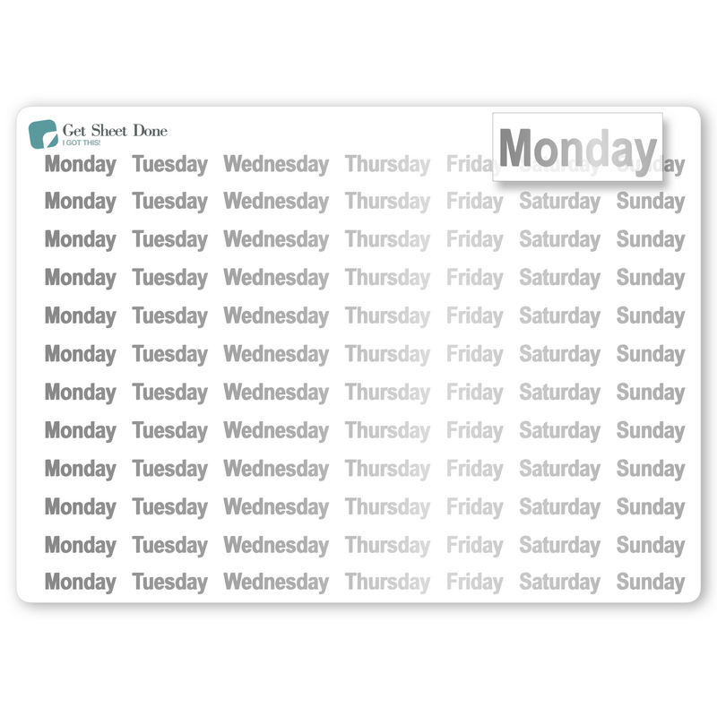 Foiled Week Stickers - Font A
