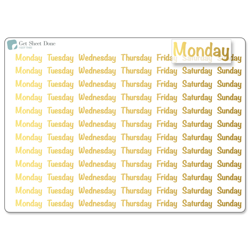 Foiled Week Stickers - Font B