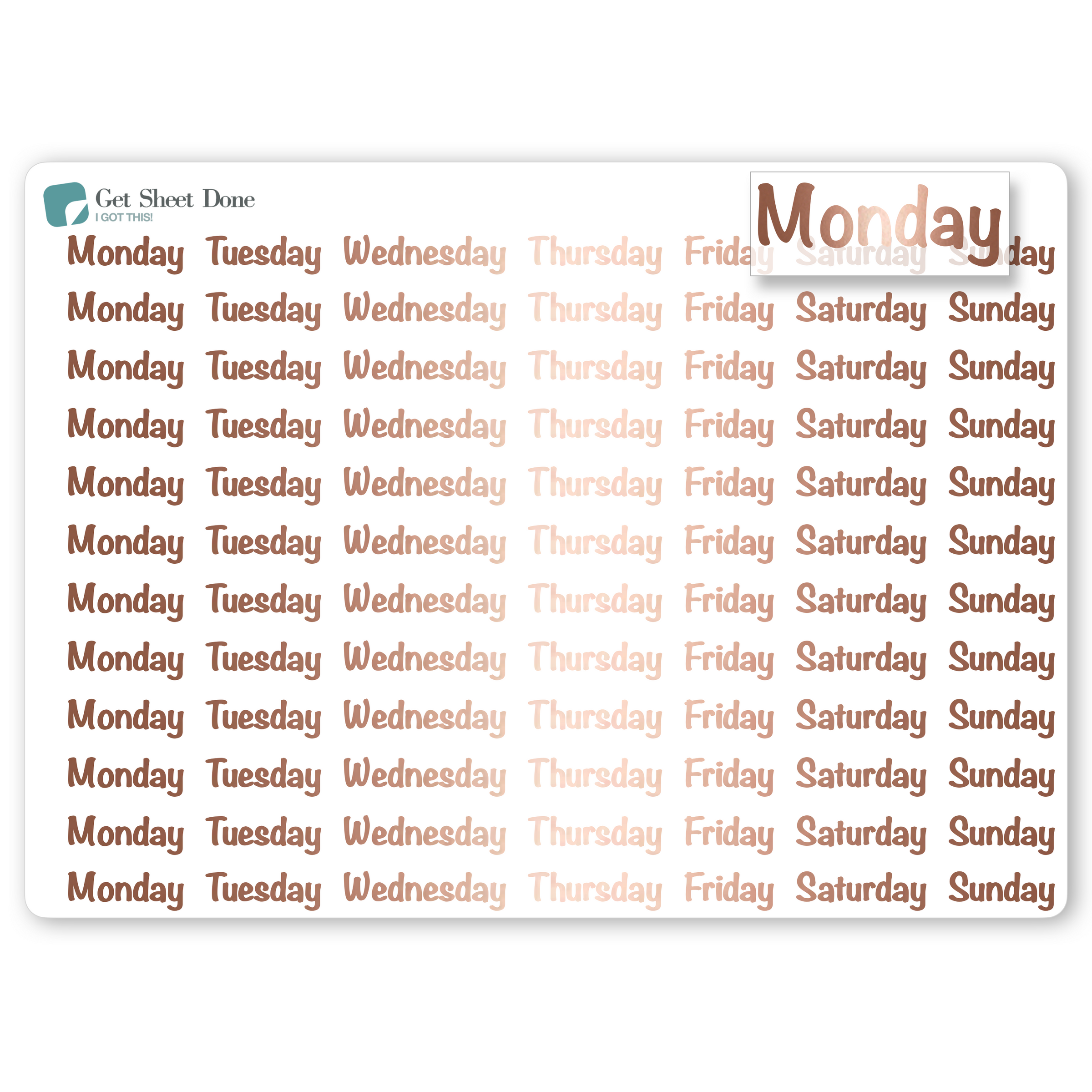 Foiled Week Stickers - Font B