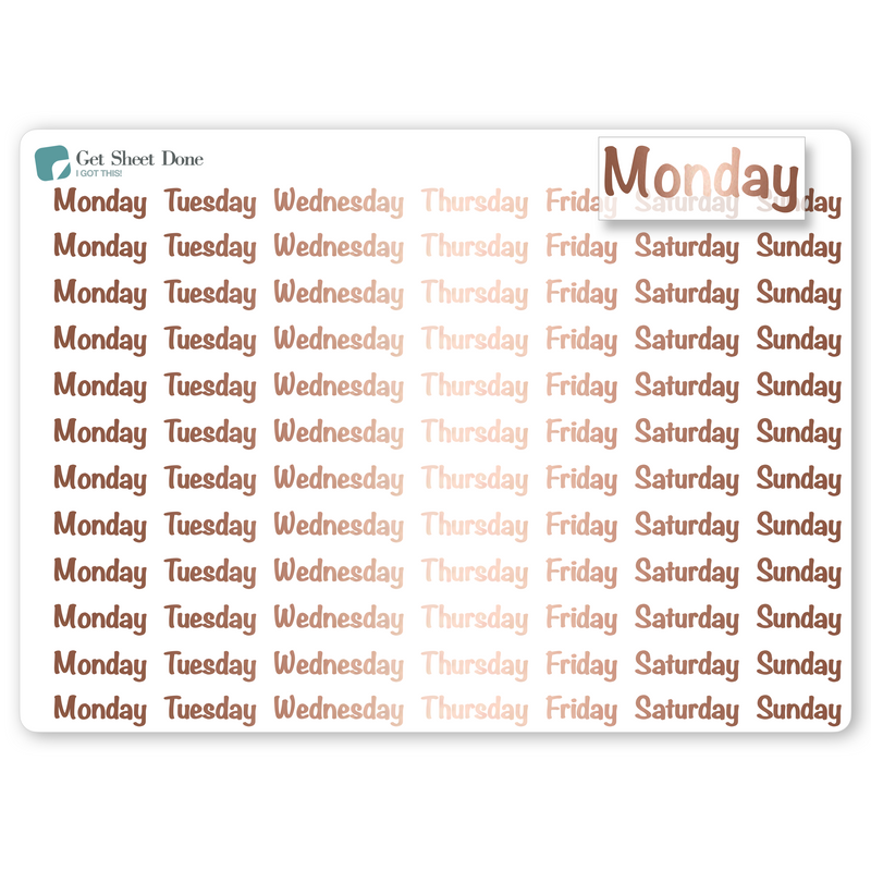 Foiled Week Stickers - Font B