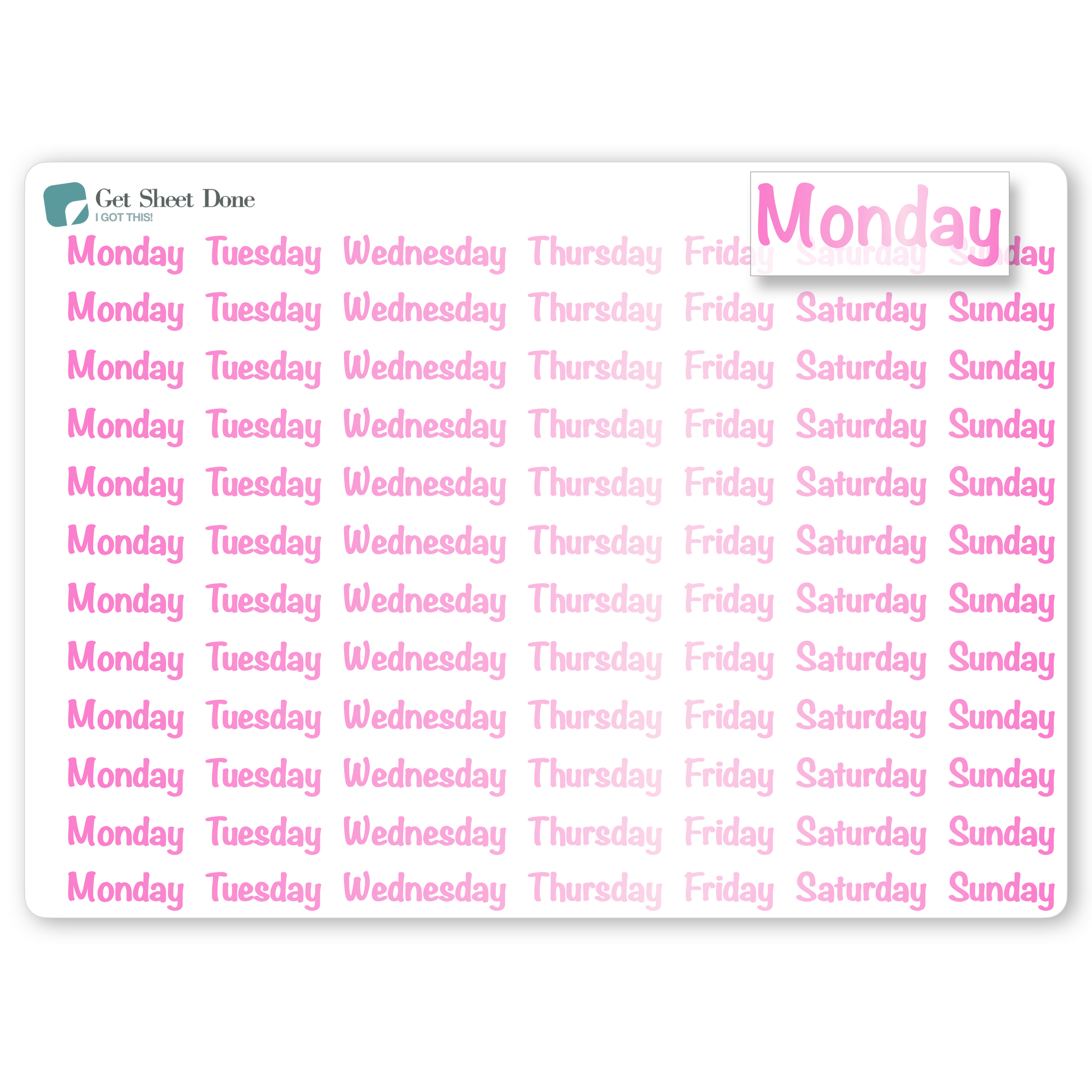 Foiled Week Stickers - Font B