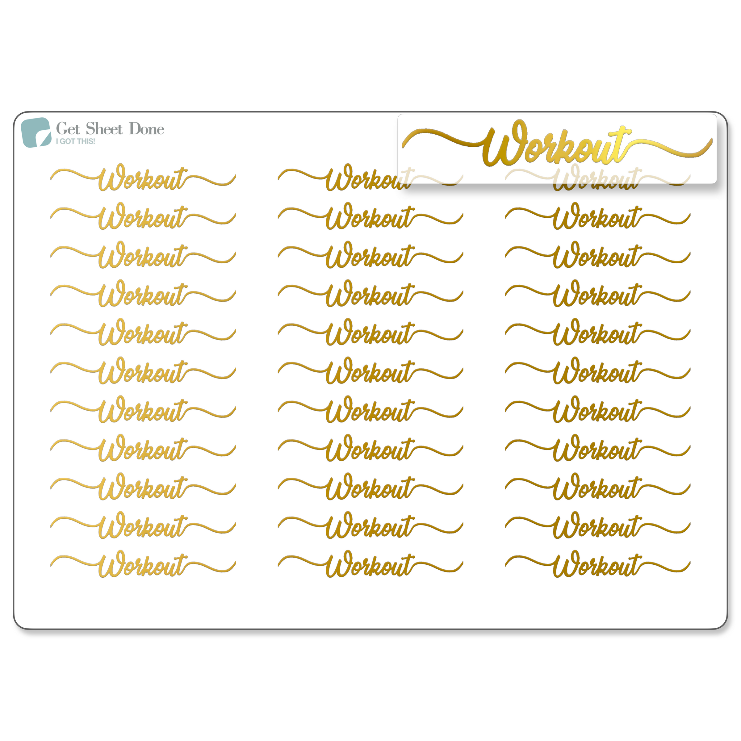 Workout Foiled Script Stickers