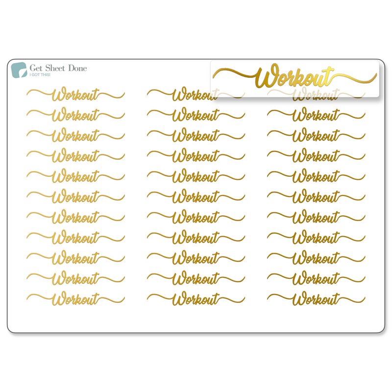 Workout Foiled Script Planner Stickers / Script Text / Health & Wellness / Sports / Habit Tracking / Bullet Journaling / Bujo / Essential Productivity Stickers