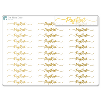 Pay Rent Foiled Script Planner Stickers / Script Text  / Bills & Budget Stickers / Bullet Journaling / Bujo / Essential Productivity Stickers