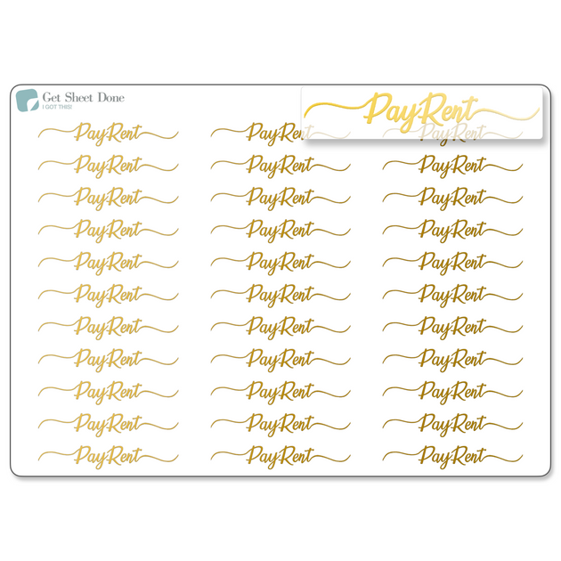Pay Rent Foiled Script Stickers - Bullet Journal Stickers – Get Sheet Done