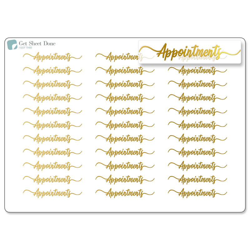 Appointment Foiled Script Stickers