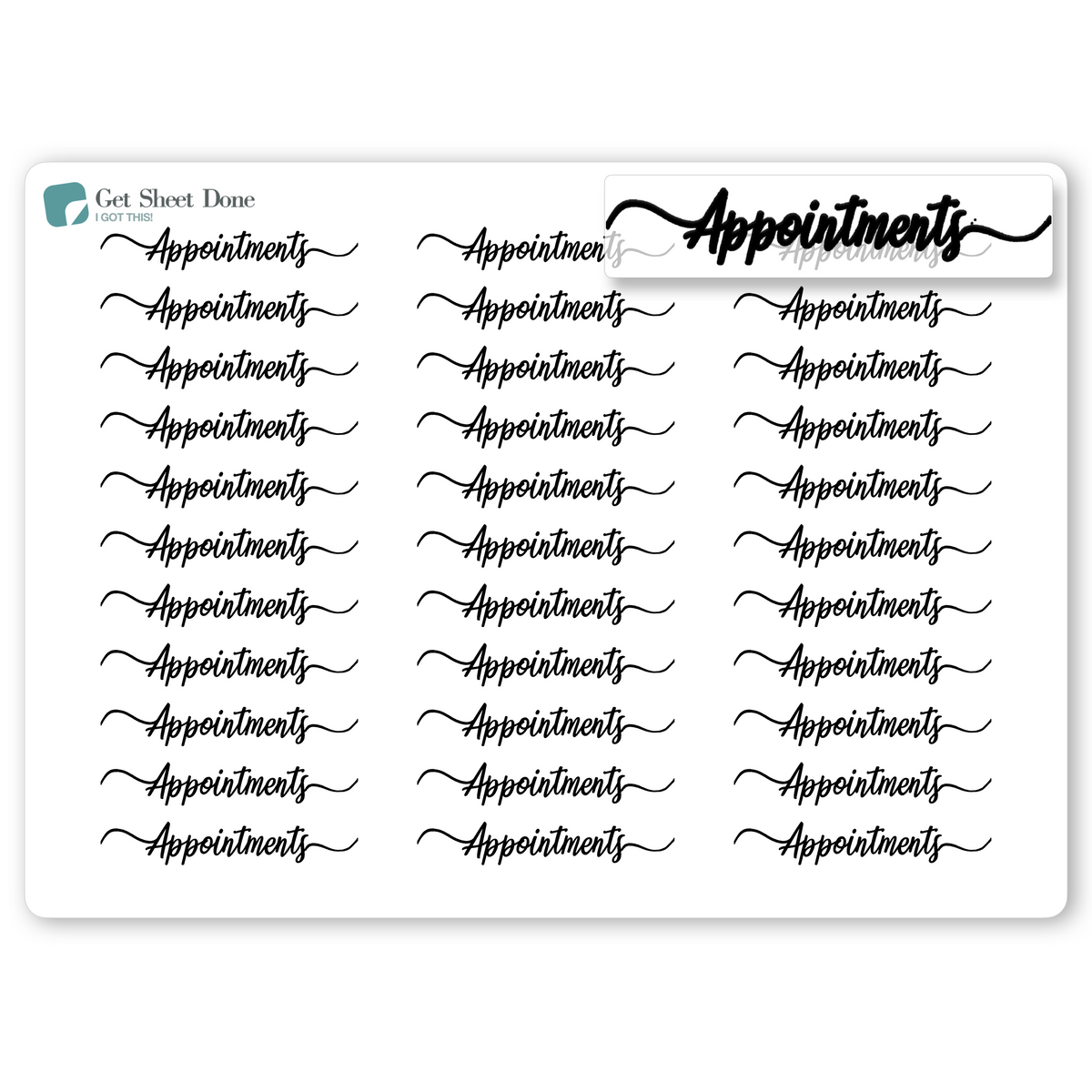 Appointment Foiled Script Planner Stickers / Appointments Reminder Stickers / Script Text  / Bullet Journaling / Bujo / Essential Productivity Stickers
