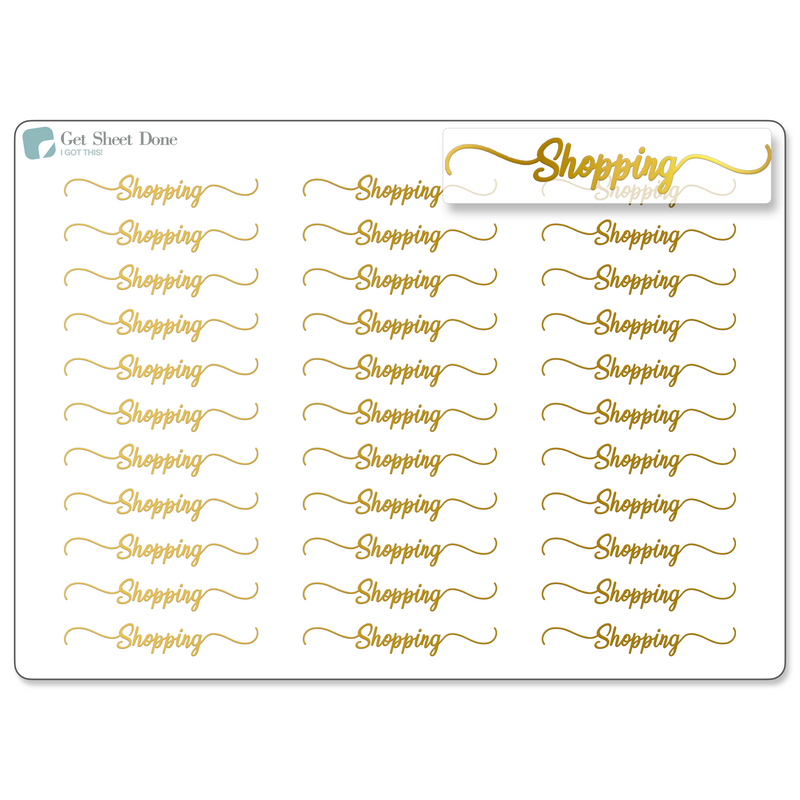 Shopping Foiled Script Stickers