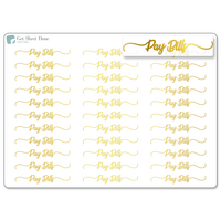 Pay Bills Foiled Script Planner Stickers / Chore Reminder Stickers / Script Text  / Bills & Budget Stickers / Bullet Journaling / Bujo / Essential Productivity Stickers