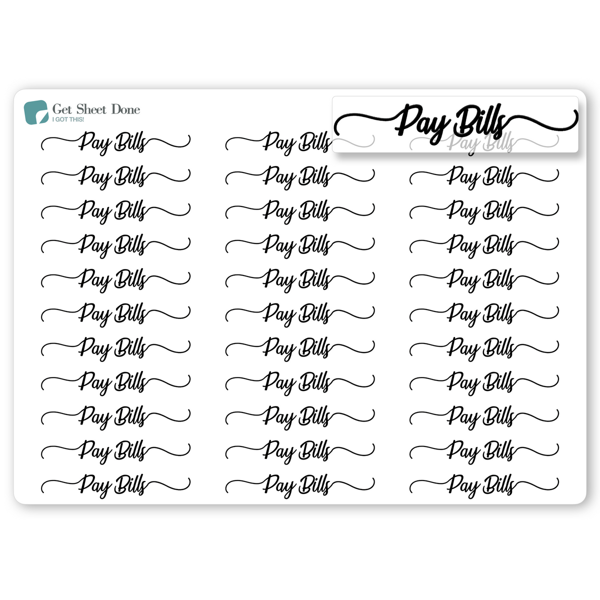 Pay Bills Foiled Script Planner Stickers / Chore Reminder Stickers / Script Text  / Bills & Budget Stickers / Bullet Journaling / Bujo / Essential Productivity Stickers