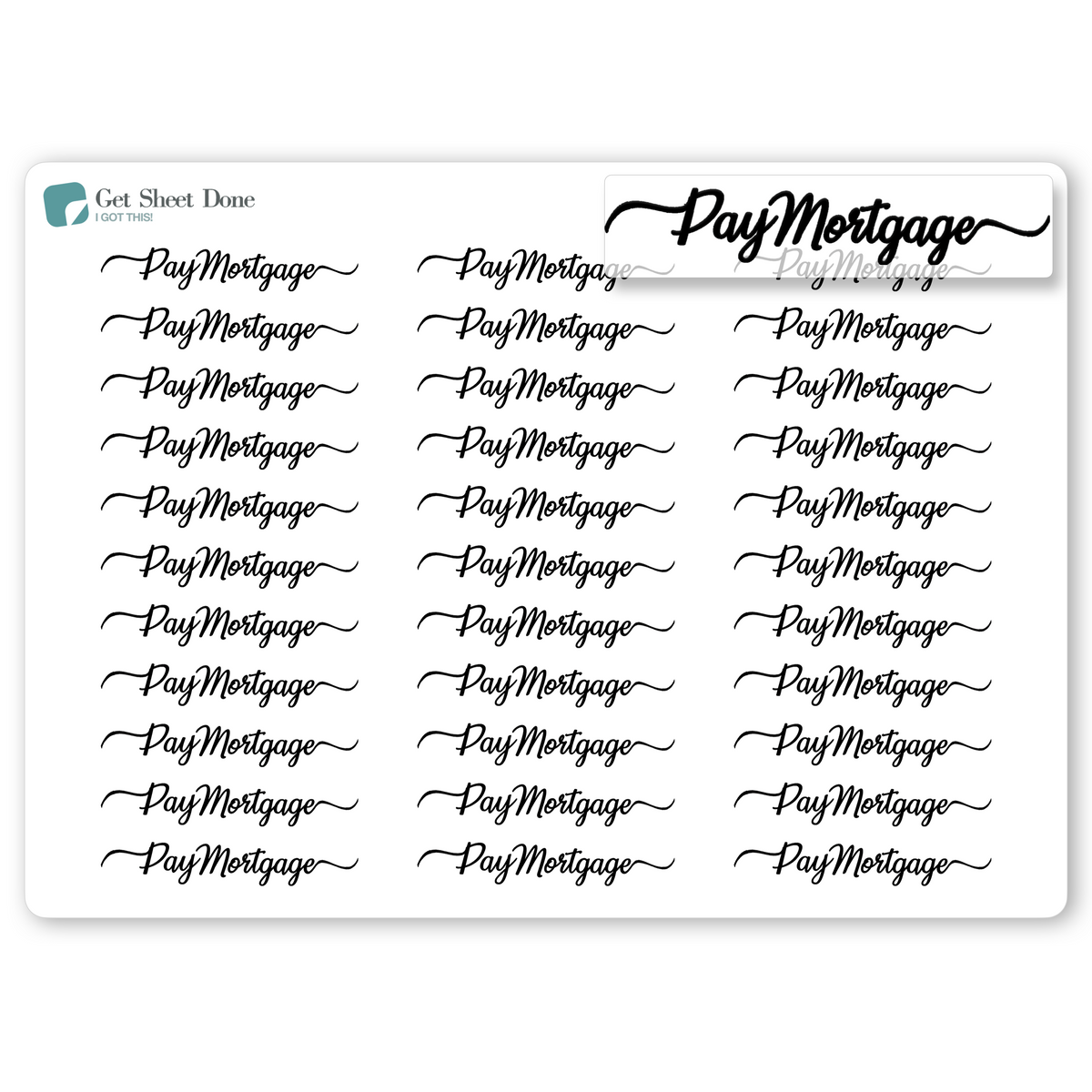 Pay Mortgage Foiled Script Planner Stickers / Script Text  / Bills & Budget Stickers / Bullet Journaling / Bujo / Essential Productivity Stickers